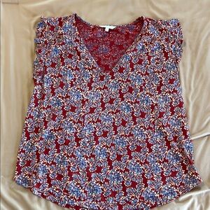 Lucky Brand Ruffled Sleeveless Blouse Red and Blue